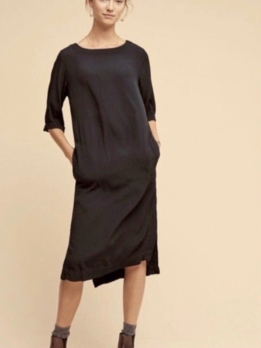 Anthropologie Holding Horses Deep Forest Green 3/4 Cuffed Sleeve Shift Dress
